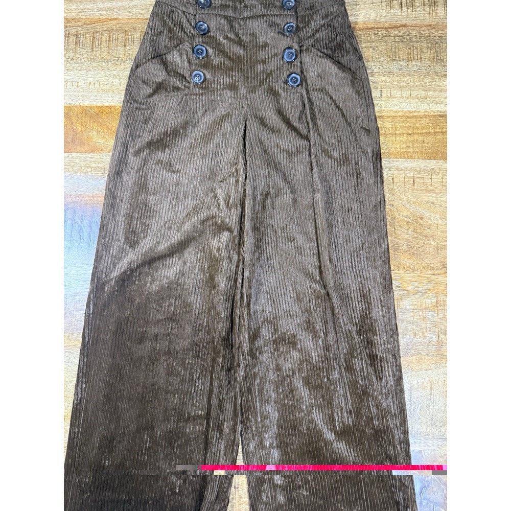 Massimo Dutti Brown Velvet Wide Leg Pants Sailor Button High Rise EU 36 US 4